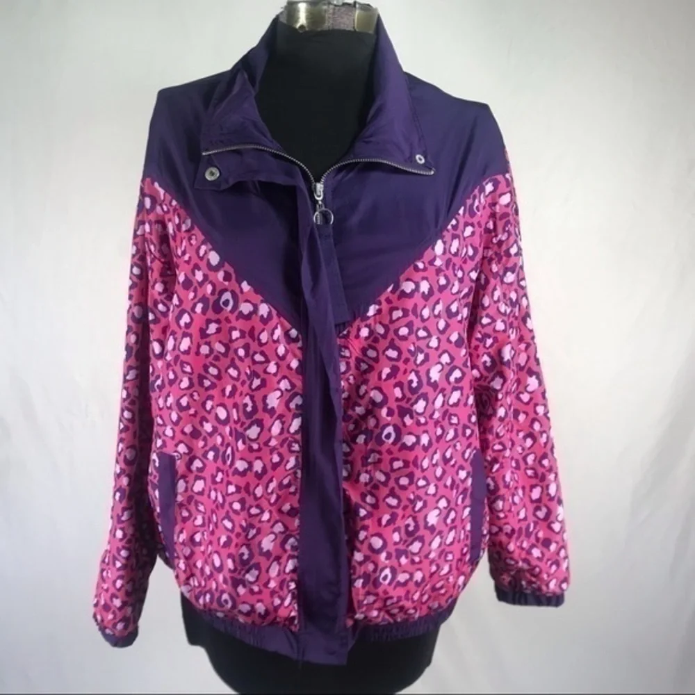 90’e Vintage ‘1 Sunset Lane’ Multicolor Leopard Print Windbreaker Jacket